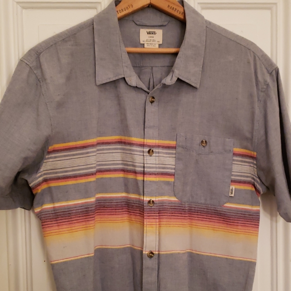 Van's Short Stripe Sleeve Button Up L Tailored Fit